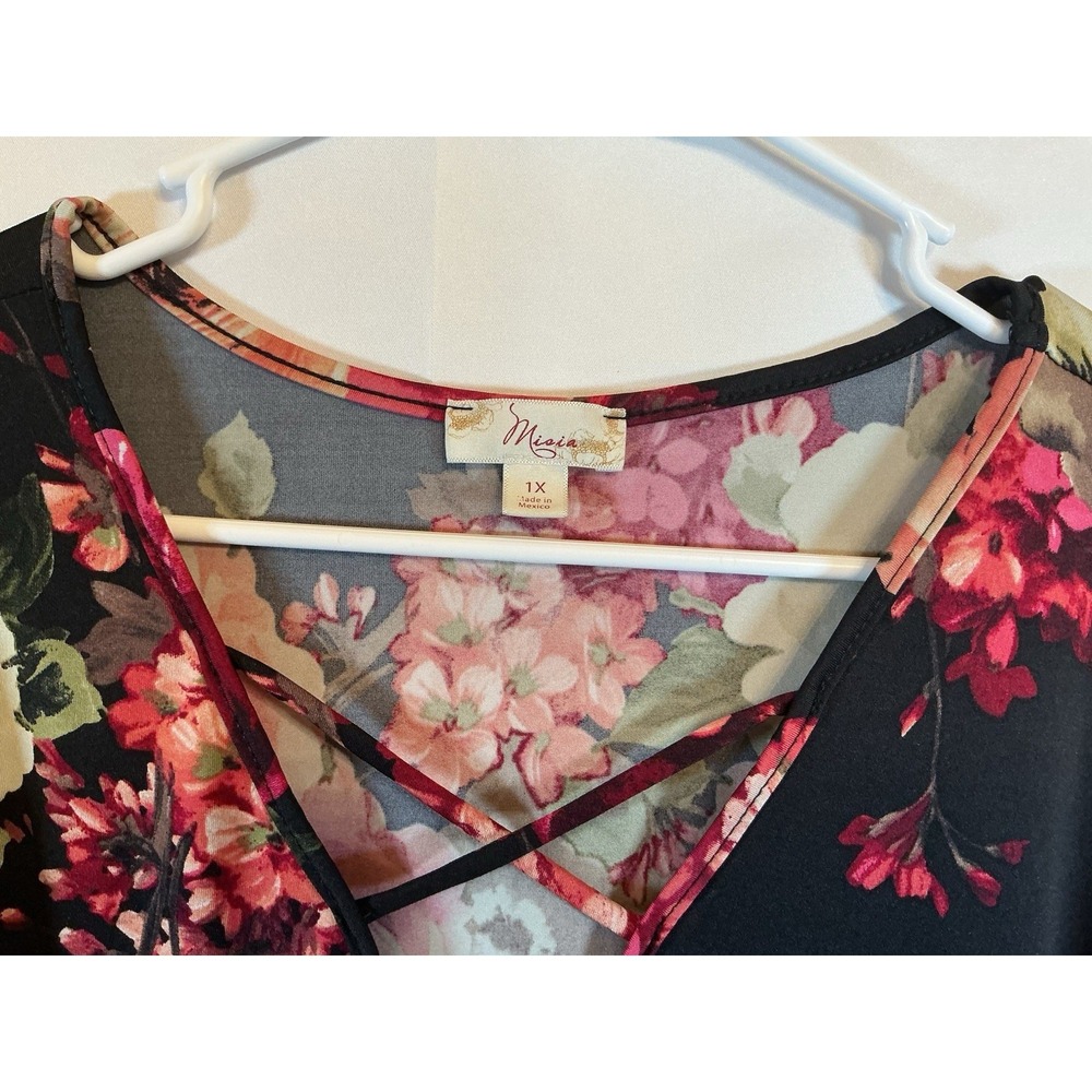 Misia Blouse Size 1X Multicolor Floral Boho Sleeve Stretch Women 1X Top Shirt - Picture 2 of 6